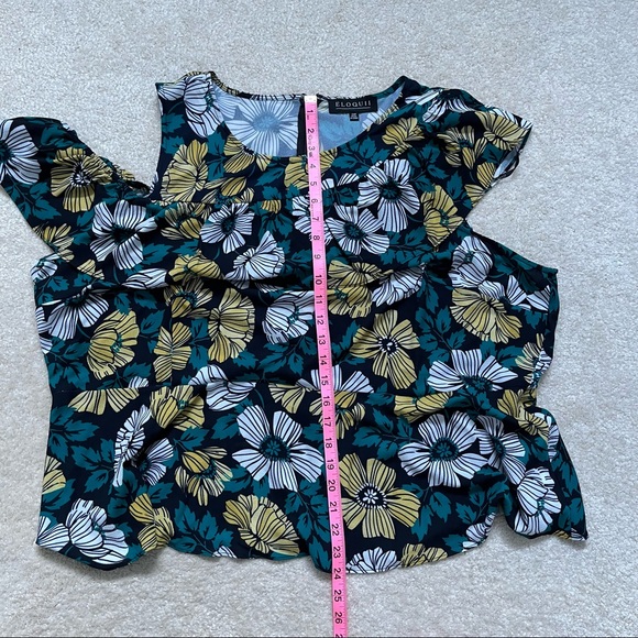 Eloquii Asymmetrical Floral Blouse Womens 24P Ruffle Peplum Pullover Partial Zip - Picture 8 of 8